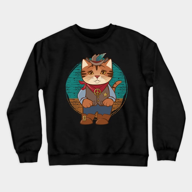 Old West Peaceful Cowgirl Sheriff Cat Crewneck Sweatshirt by Sue Cervenka